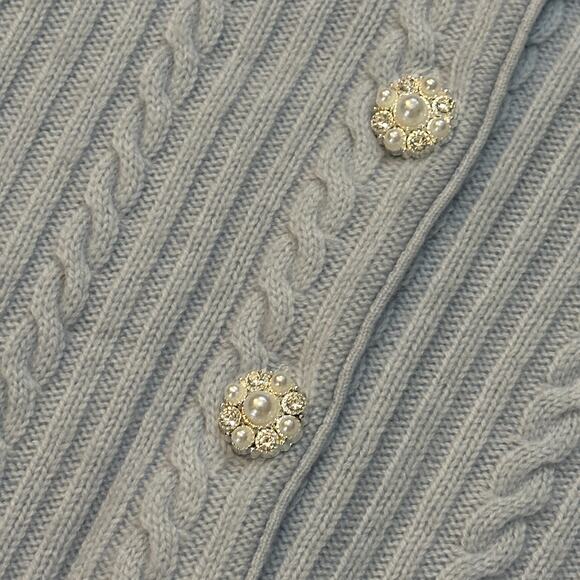 Maje Sz 3 US L Wool Cashmere Baby Blue Cable Knit Button Up Cardigan Sweater - Picture 10 of 12